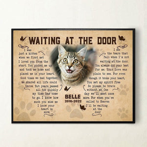 Póster conmemorativo de gato personalizado, lienzo esperando en la puerta