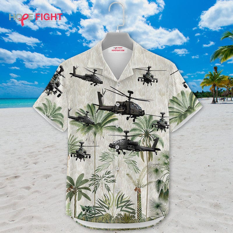 Military Helicopter Hawaiian Shirt - Apache Attack & Jungle Camo Design