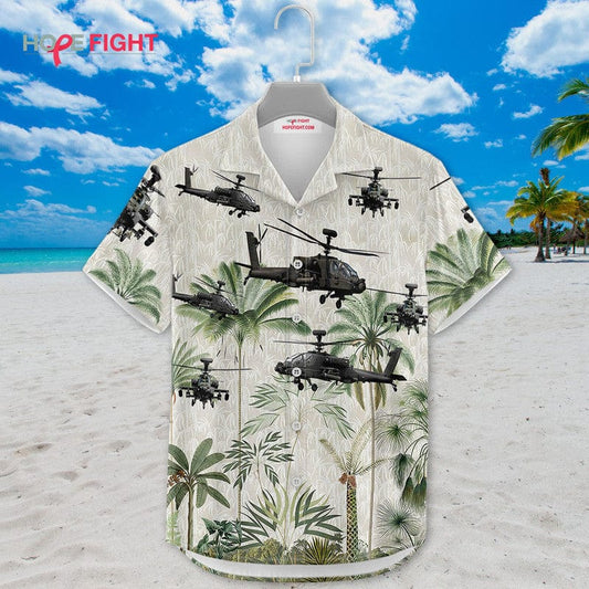 Military Helicopter Hawaiian Shirt - Apache Attack & Jungle Camo Design