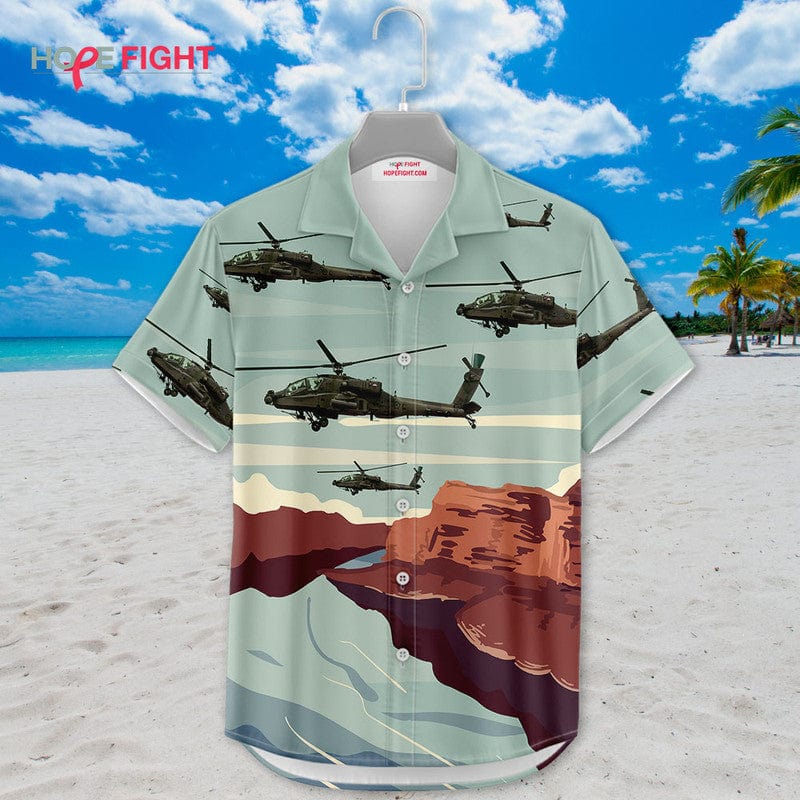 Military Helicopter Hawaiian Shirt - Apache Attack & Desert Canyon Design