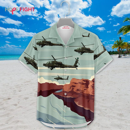Military Helicopter Hawaiian Shirt - Apache Attack & Desert Canyon Design