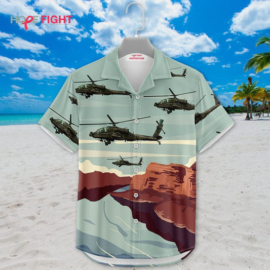 Military Helicopter Hawaiian Shirt - Apache Attack & Desert Canyon Design