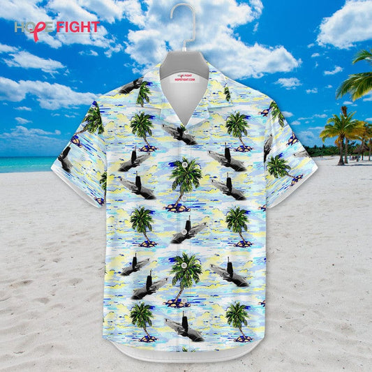 Submarine Hawaiian Shirt - Deep Sea Navy & Tropical Palm Design