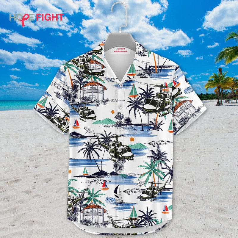 Military Helicopter Hawaiian Shirt - Tactical Air Assault & Island Vibes