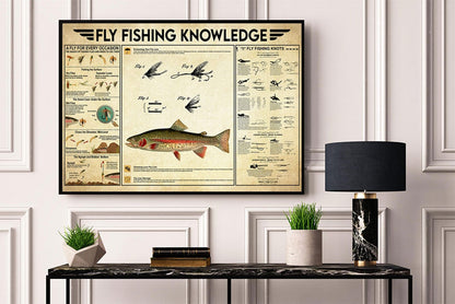 Póster de conocimientos sobre pesca con mosca, lienzo
