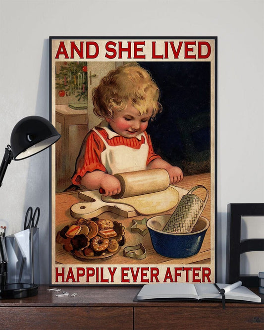 Póster de chica horneando y vivió feliz para siempre, lienzo