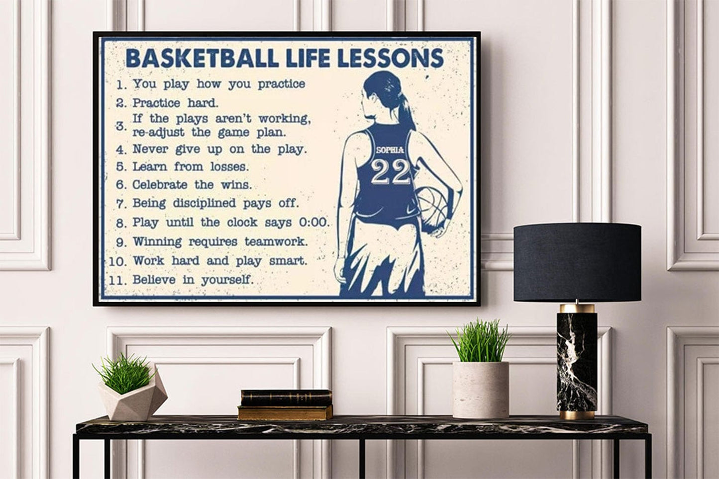 Póster personalizado de lecciones de vida de baloncesto para chicas de baloncesto, lienzo