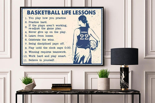 Póster personalizado de lecciones de vida de baloncesto para chicas de baloncesto, lienzo