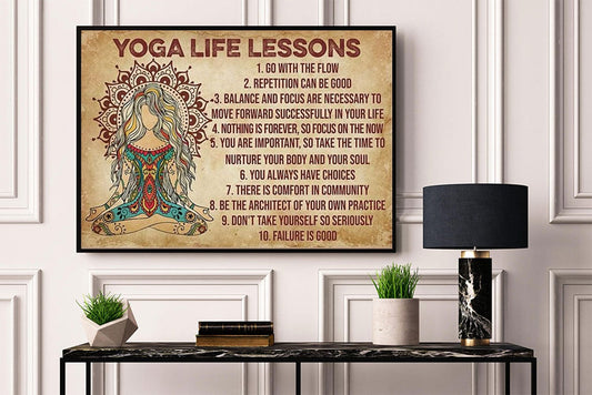 Póster de lecciones de vida de yoga, lienzo
