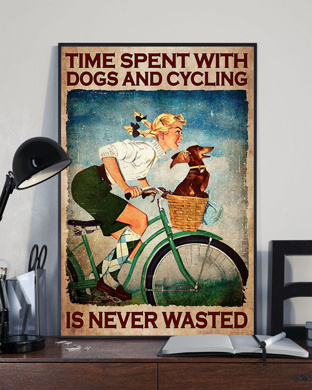 Girl Cycling Dachshund Time Spent With Dog And Cycling Is Never Wasted Poster, Canvas