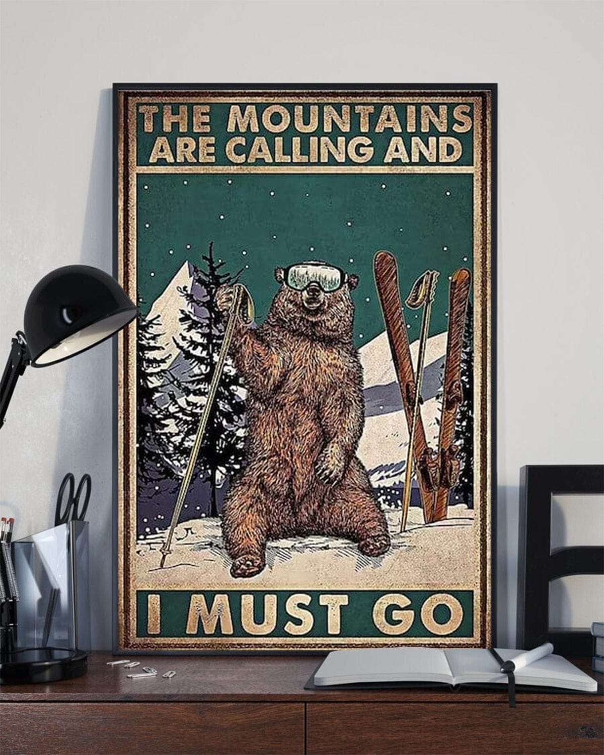 Las montañas me llaman y debo ir a esquiar Póster de oso, lienzo