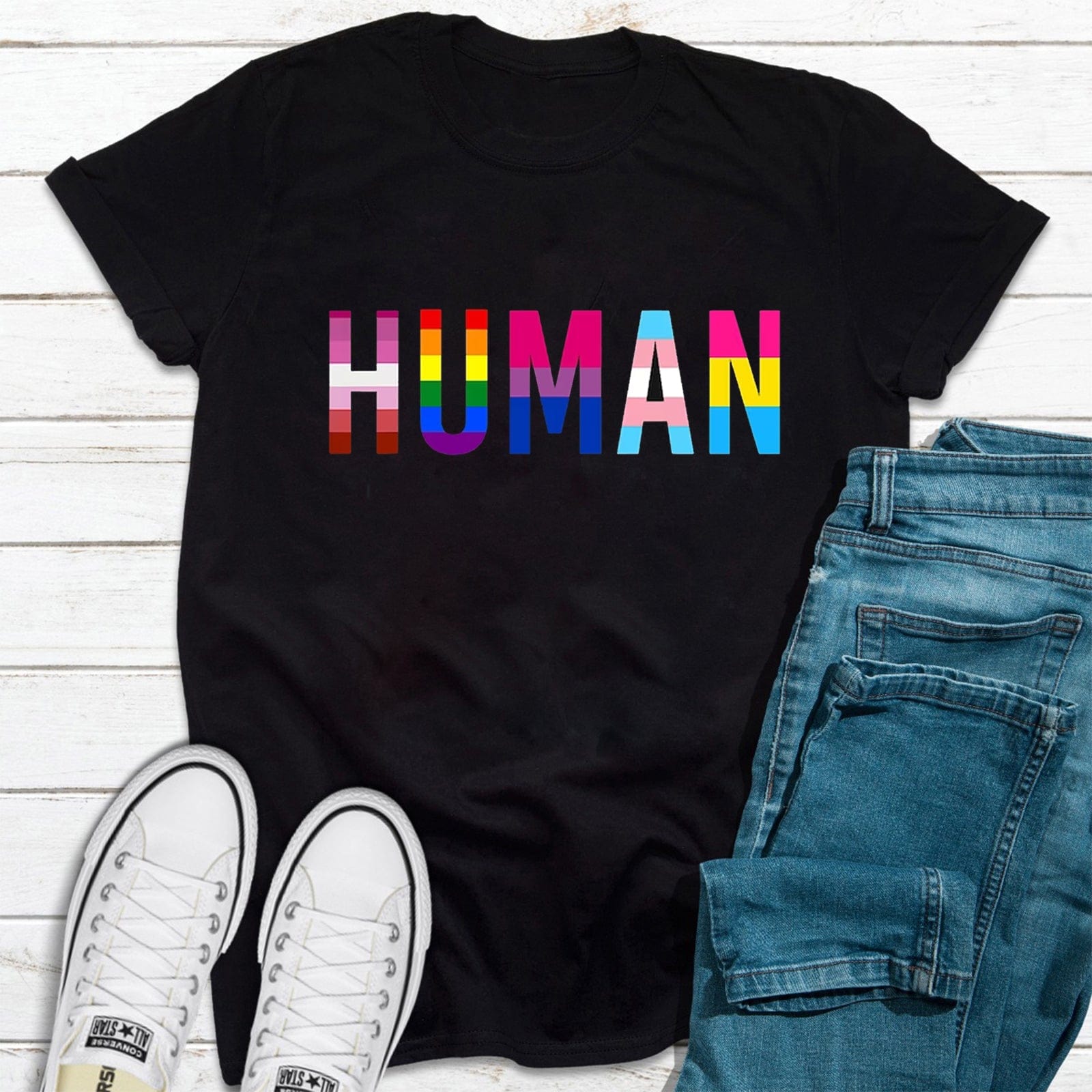 Camiseta arcoiris LGBT de derechos humanos