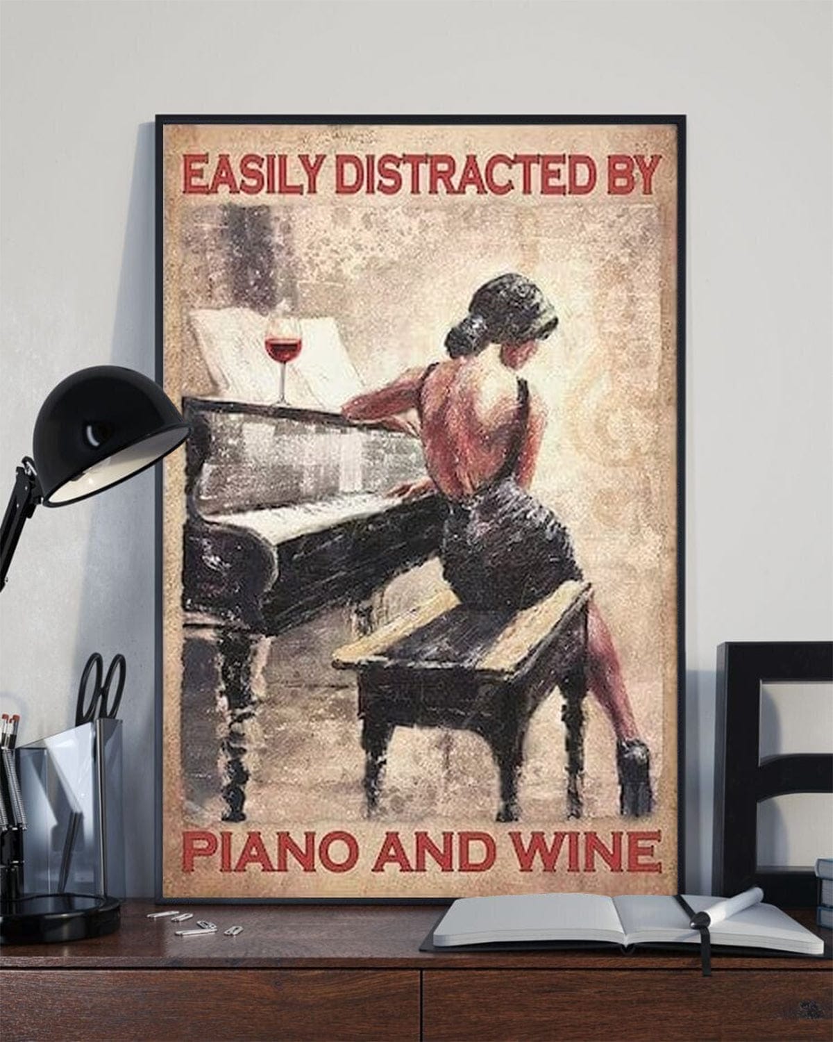 Easily Distracted By Piano And Wine Poster, Canvas