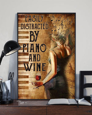 Easily Distracted By Piano And Wine Music Lovers Poster, Canvas