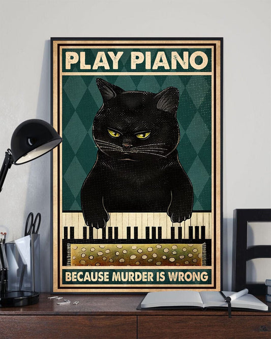 Póster, lienzo, Gato negro toca el piano porque matar está mal