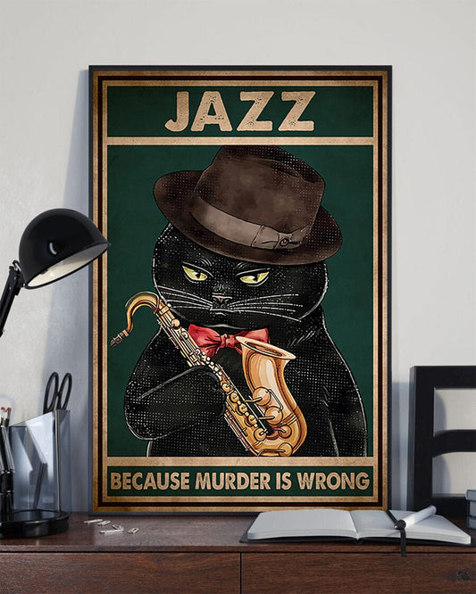 Póster, lienzo, Gato negro tocando el saxofón, jazz, porque el asesinato está mal