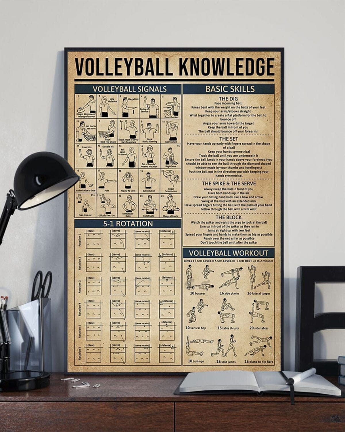Póster de conocimientos sobre voleibol, lienzo