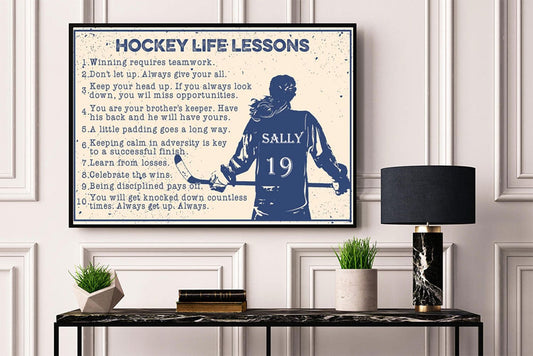 Póster personalizado de lecciones de vida de hockey para chicas de hockey, lienzo