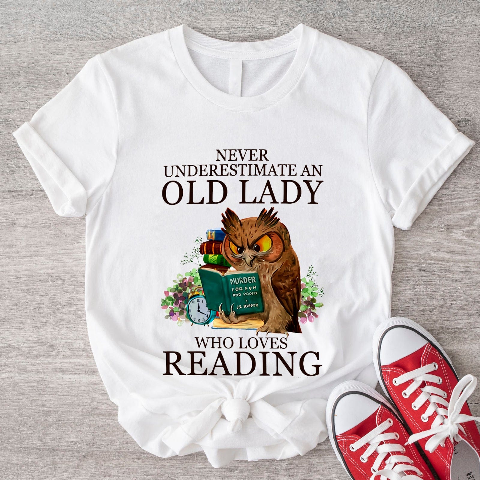 Never Underestimate An Old Lady Who Loves Reading Owl Reading Book Shirt