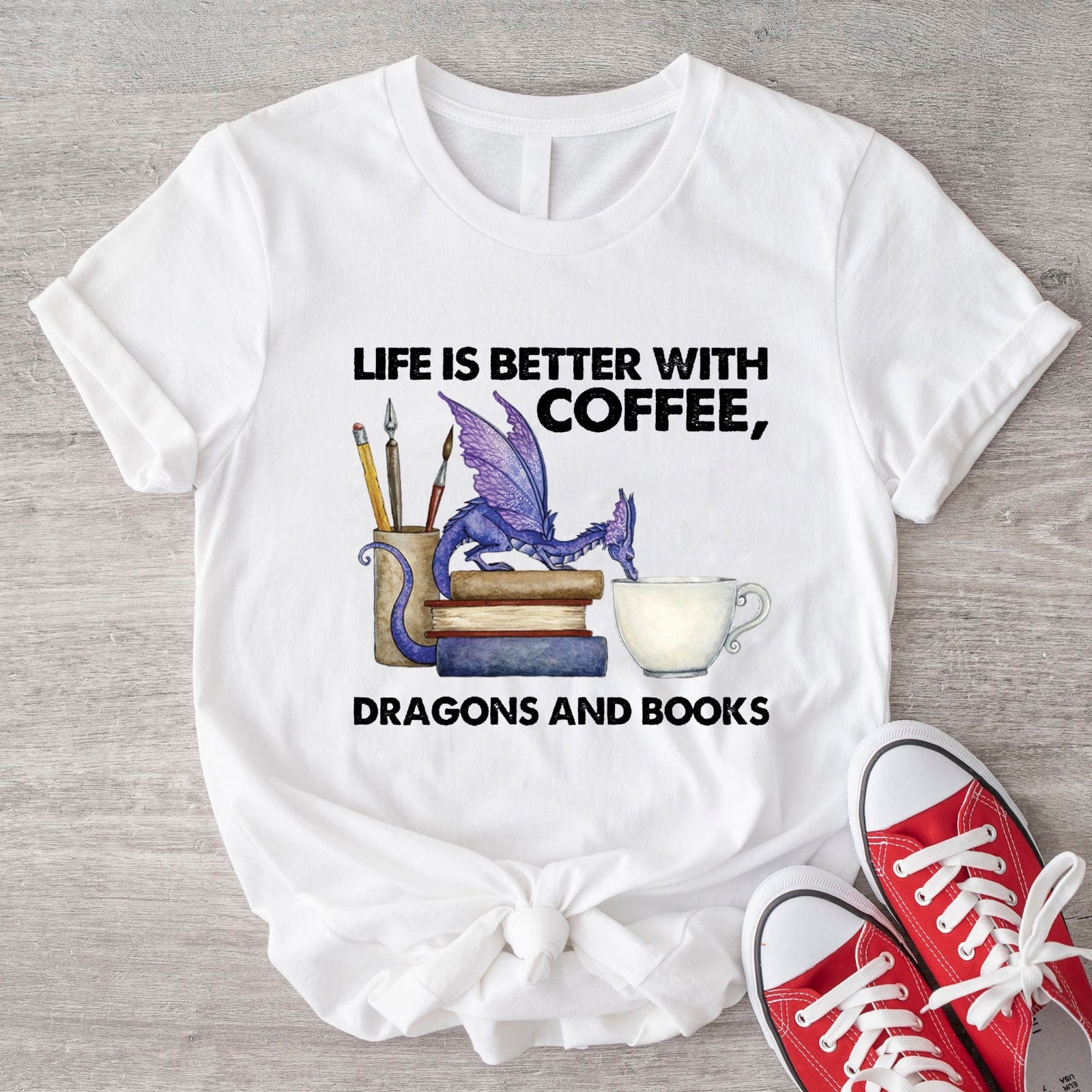 Life Is Better With Coffee Dragons And Books Shirt