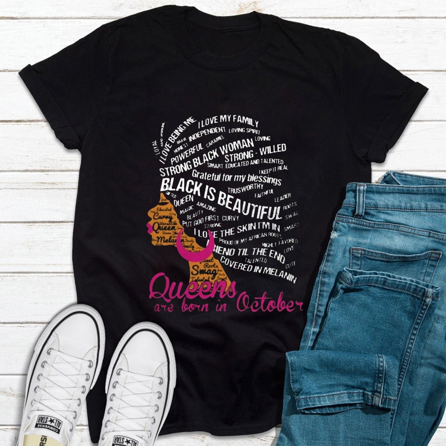 Las reinas negras nacen en octubre, camisetas de cumpleaños personalizadas, camisetas afroamericanas