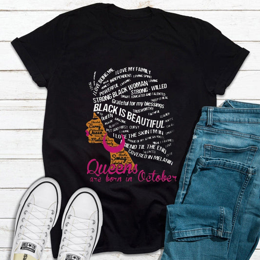 Las reinas negras nacen en octubre, camisetas de cumpleaños personalizadas, camisetas afroamericanas