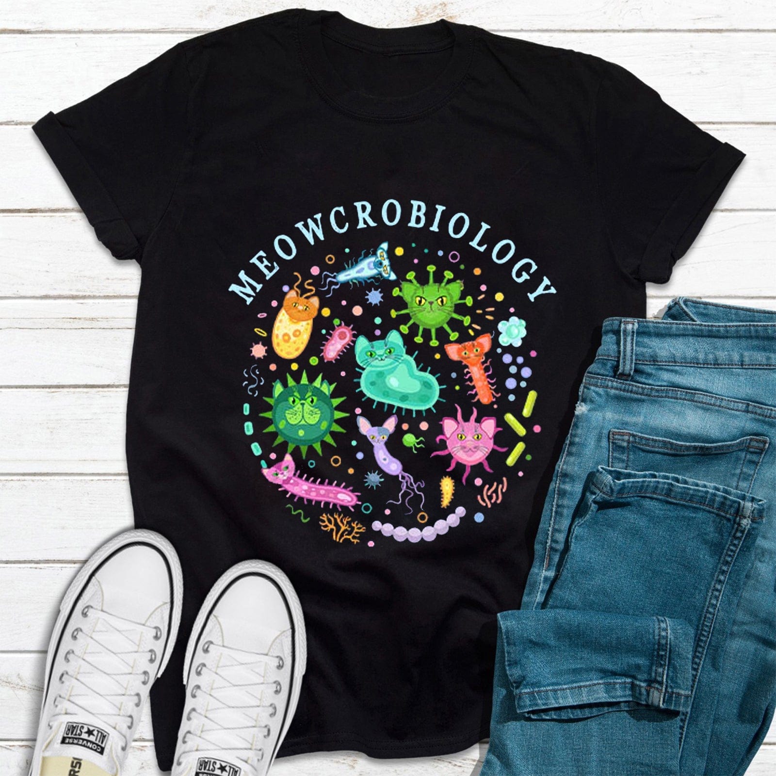 Meowcrobiology Funny Cat and Biology Science Shirt