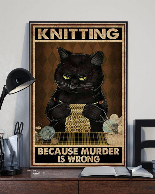 Póster de gato negro tejiendo porque matar está mal, lienzo