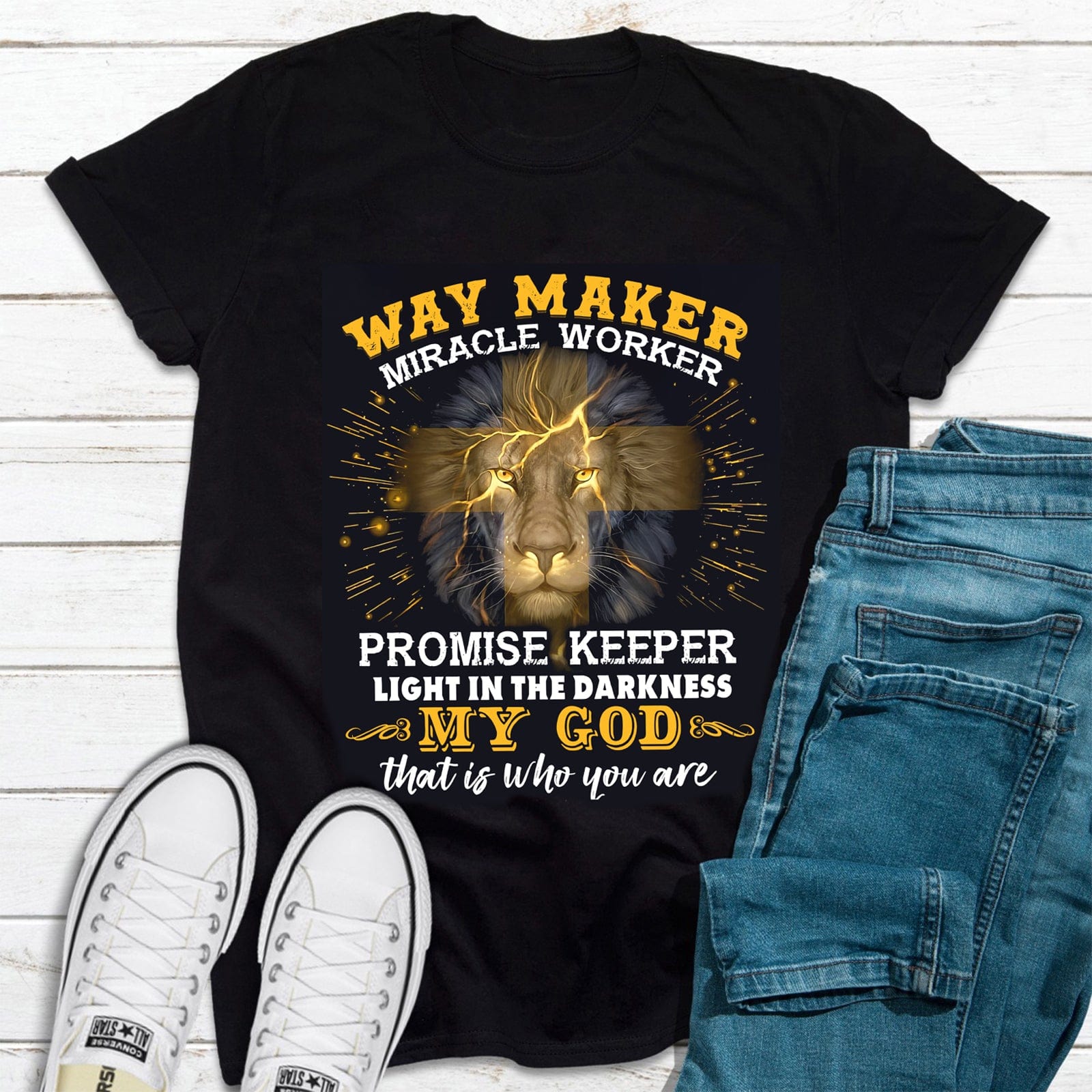 Way Maker Miracle Worker Promise Keeper Light In The Darkness Lion Jesus Shirt