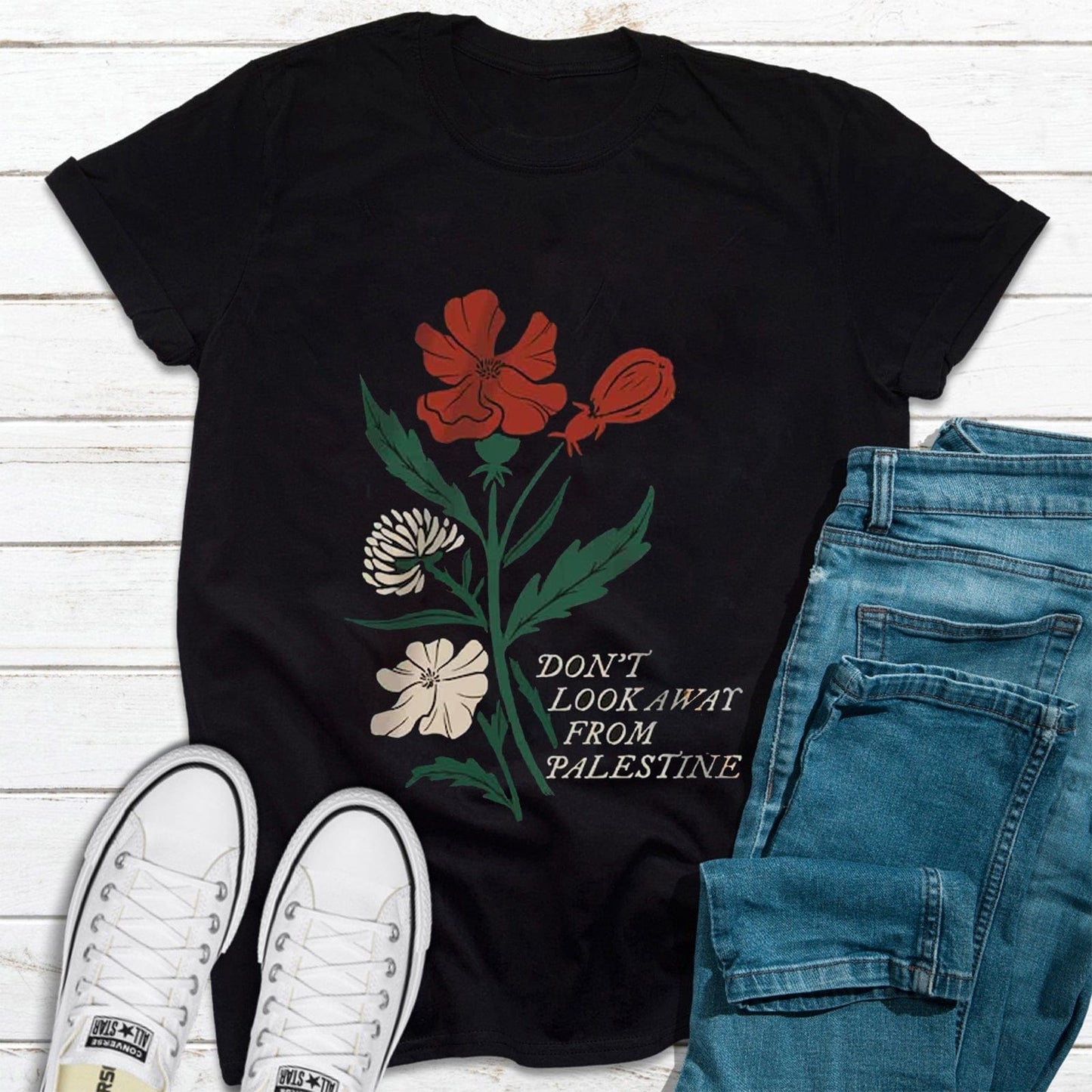 Free Palestine Shirt, Don't Look Away From Palestine Flower Shirt