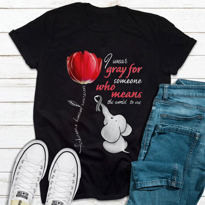 I Wear Gray For Someone Who Means The World To Me Parkinson's Disease Awareness Tulip And Elephant Shirt