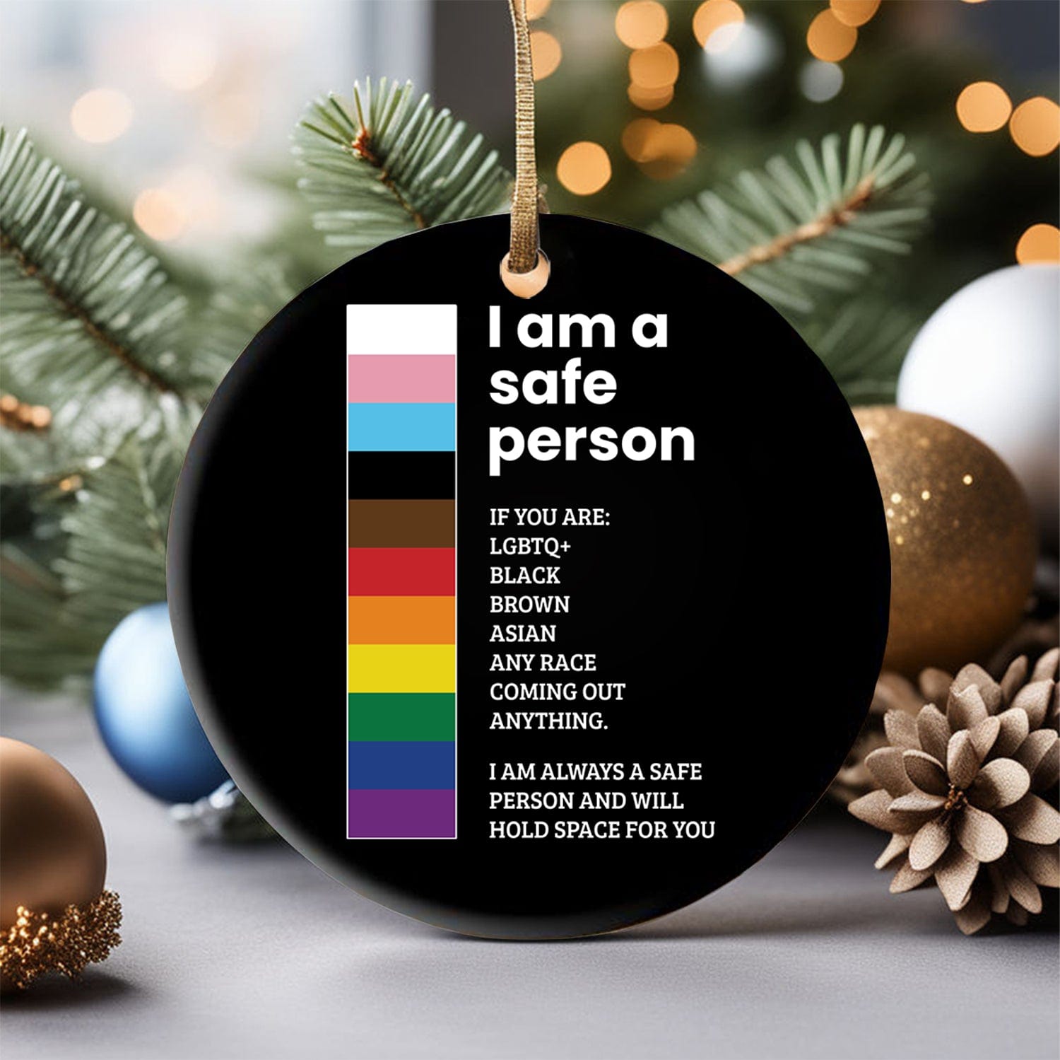 Adorno navideño LGBTQ Soy una persona segura Pride Ally