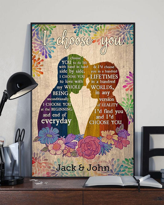 Póster personalizado de pareja gay LGBT "Te elijo" en lienzo