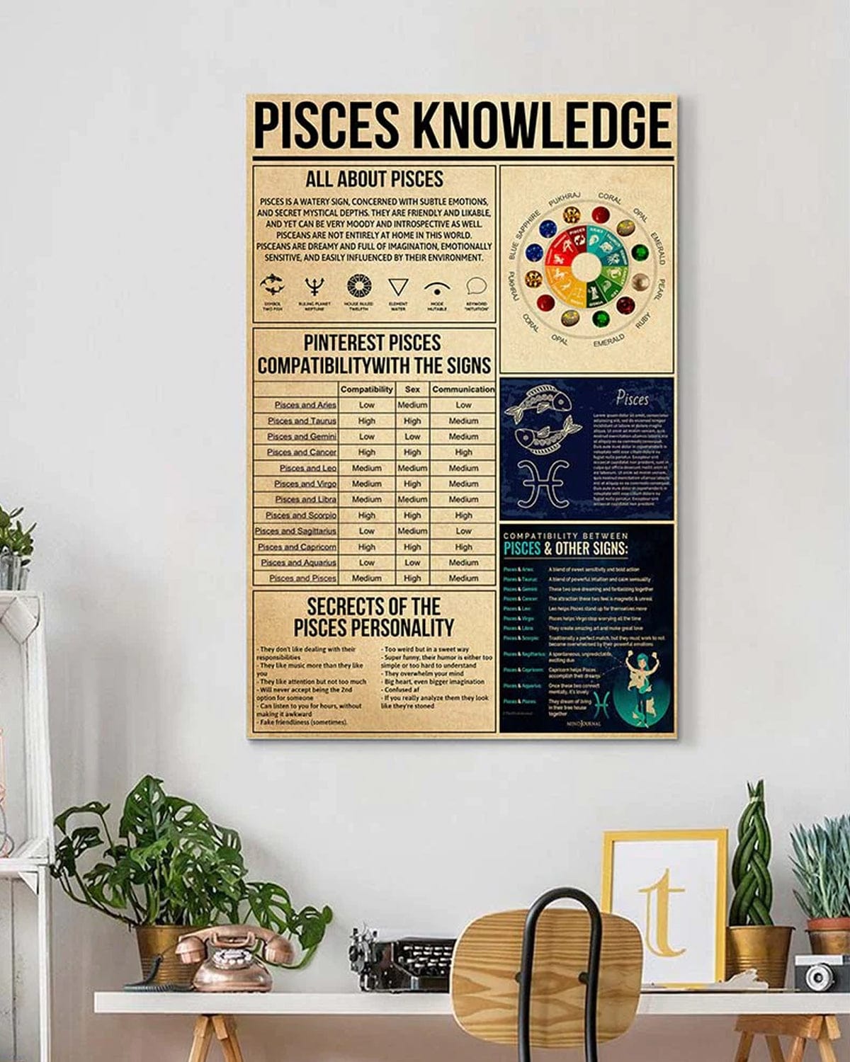 Pisces Knowledge Zodiac Poster, Canvas