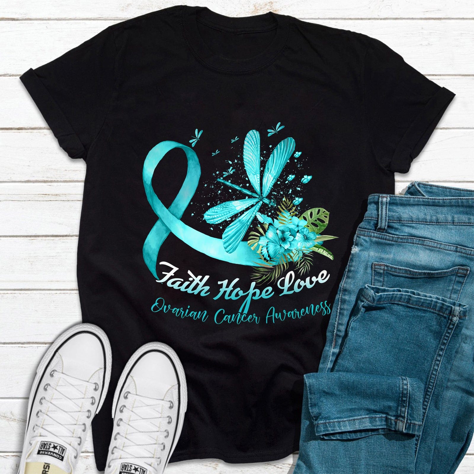 Teal Butterfly Teal Butterfly Ribbon Ovarian Cancer Awareness Shirt