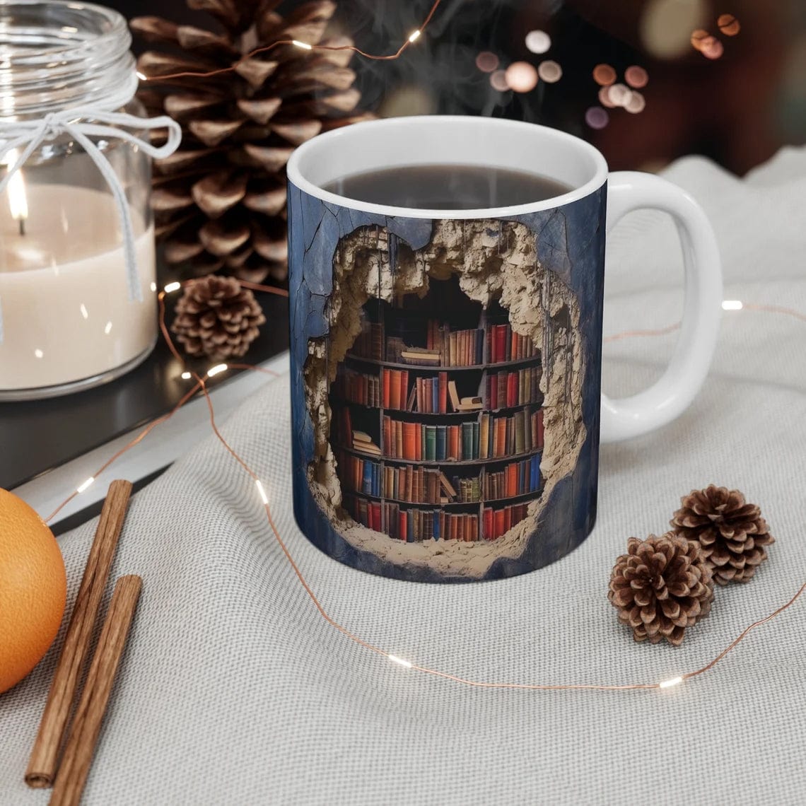 Taza de cerámica con forma de libro y efecto 3D realista