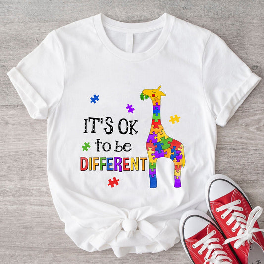 It's OK to be Different Puzzle Giraffe Autism Acceptance T-Shirt