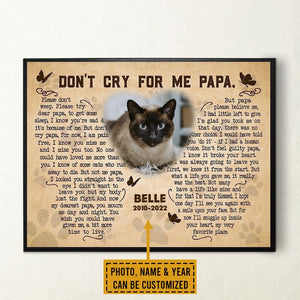 Póster conmemorativo de gato personalizado: No llores por mí, papá 