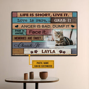 Personalized Cat Memorial Canvas - Life Is Short, Live It, Love is Rare, Grab It