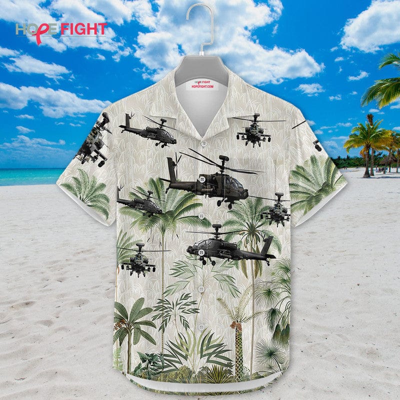 Military Helicopter Hawaiian Shirt - Apache Attack & Jungle Camo Design