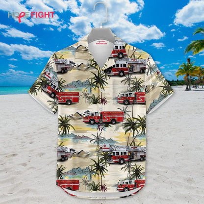 Tropical Firefighter Hawaiian Shirt - Fire Truck & Palm Tree Print, Summer Style