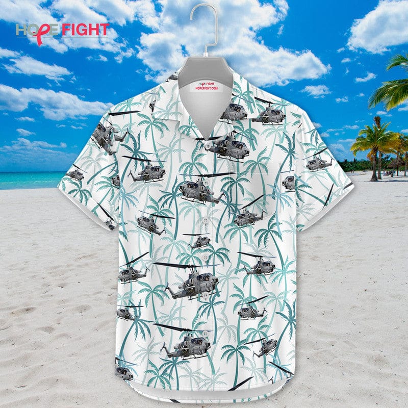 Military Helicopter Hawaiian Shirt - AH-1Z Viper & Tropical Palm Design