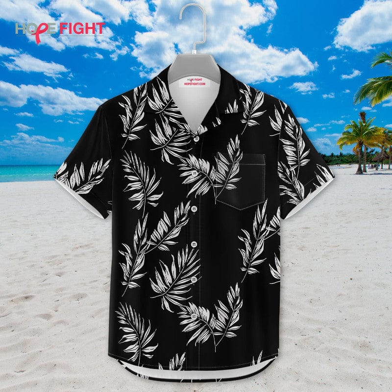 Black Tropical Leaf Hawaiian Shirt - Minimalist Palm Pattern Outfit
