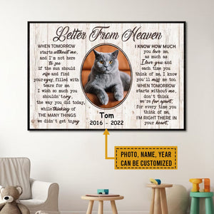 Lienzo conmemorativo personalizado para gatos: Carta del cielo