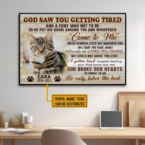 Lienzo conmemorativo de gato personalizado: Got Saw You Getting Tired