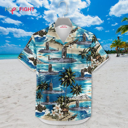 Submarine Hawaiian Shirt - Deep Sea Navy & Tropical Beach Design