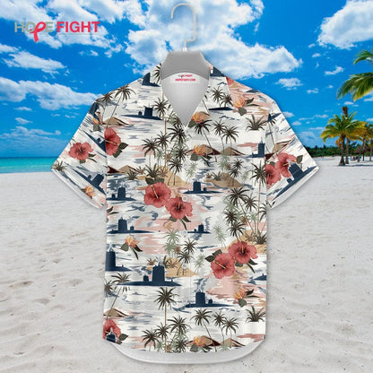 Submarine Hawaiian Shirt - Vintage Navy & Tropical Hibiscus Design