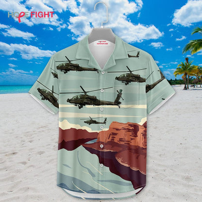 Military Helicopter Hawaiian Shirt - Apache Attack & Desert Canyon Design