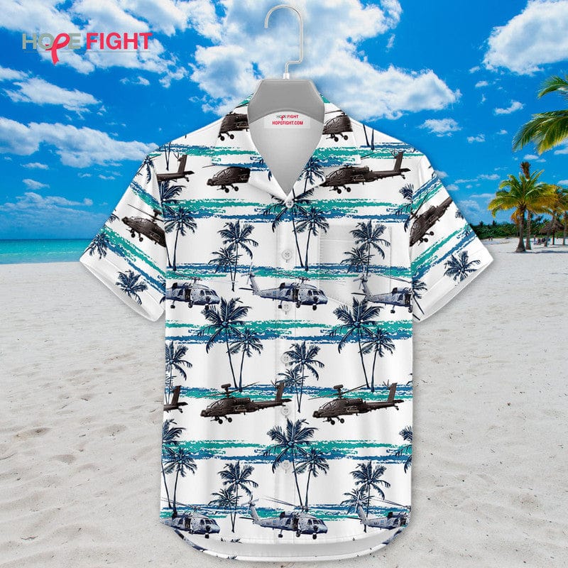 Military Helicopter Hawaiian Shirt - Apache & Seahawk Tropical Design
