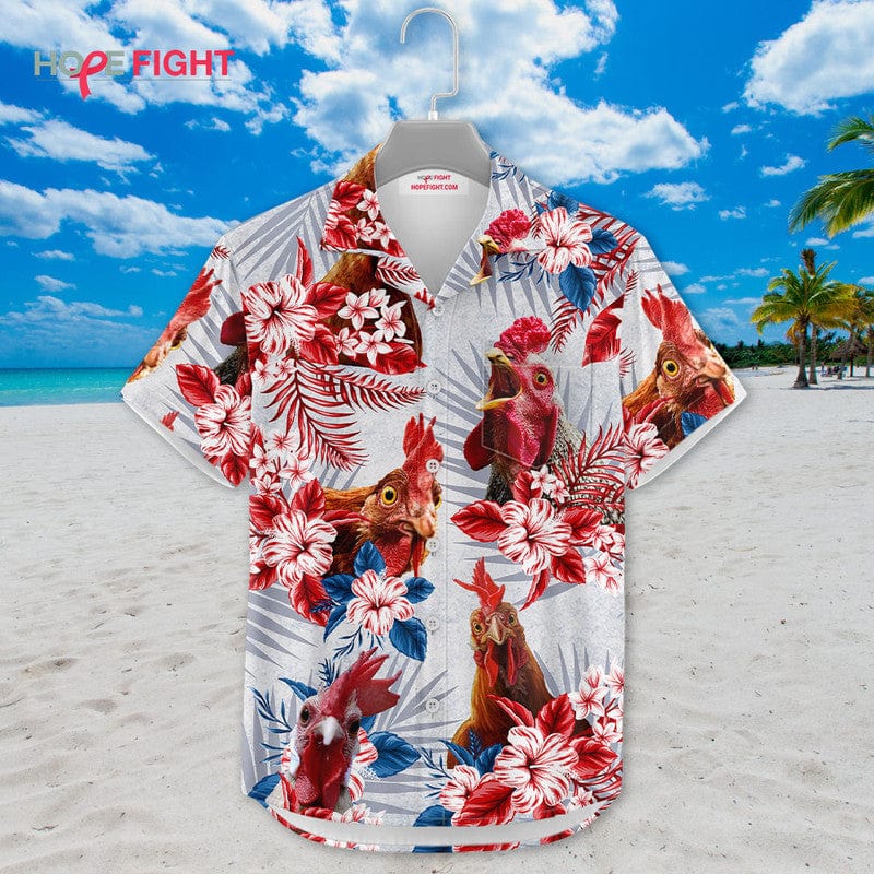 Tropical Rooster Hawaiian Shirt - Vibrant Chicken & Floral Print, Farm Style